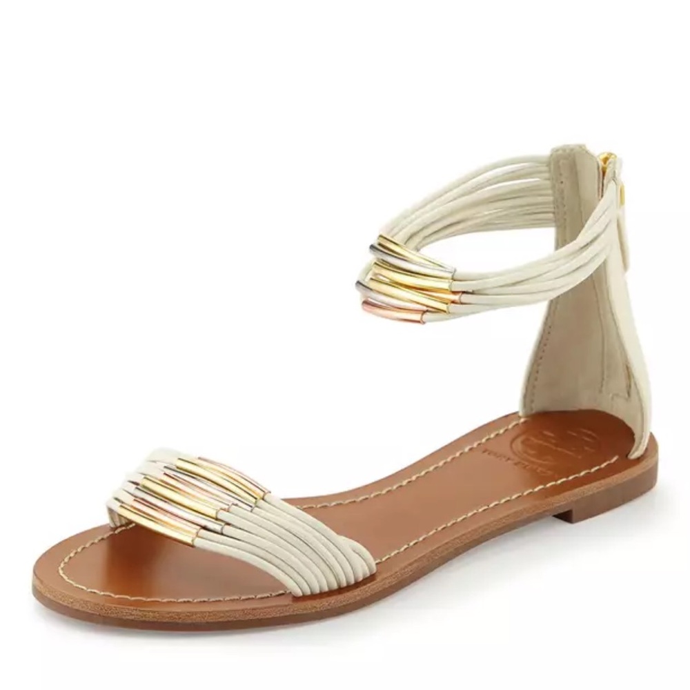 Tory Burch Mignon Rings Flat Sandals in Ivory & Gold
